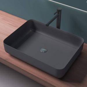 Mai&mai - Vasque à Poser Gris Noir Mat Rectangulaire Lavabo Salle de Bain Évier Lave Mains sans trop-Plein Col812