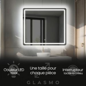 Foram - Miroir lumineux de salle de bain 90x100 cm Siena - Vertical Arrondi Moderne Miroir avec led Illumination - Blanc Froid 7000 k avec