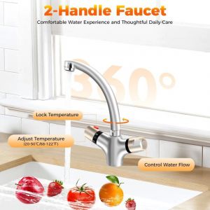 Robinet Lavabo avec 2 Poign&eacute;es et Acier Inoxydable Tube de Sortie Laiton Thermostatique Robinet M&eacute;langeur Laiton Plein Mitigeur Salle de Bains pour