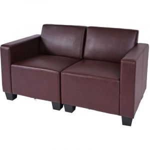 HHG - Canapé modulaire 2 places Canapé Lyon, simili cuir, rouge-brun