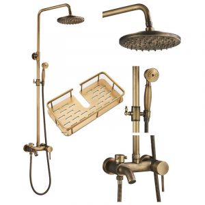 Colonne de Douche Laiton Rétro Système de Douche Réglable Ensemble de Douche Mural Set Kit de Douche en Mitigeur de Douche pour Salle de Bain Set