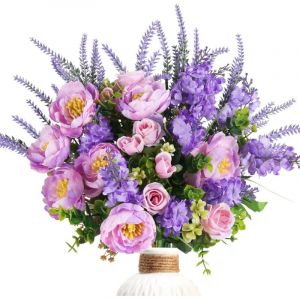Fleurs artificielles violettes en soie - Rose - Fleurs artificielles - D&eacute;coration de mariage - Pour l'ext&eacute;rieur, le balcon, le pot, la chambre, le