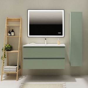 Godart - Meuble salle de bain 100 cm - Plan vasque céramique - Vert mat - a suspendre - Karaib 2