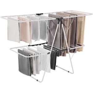 VEVOR Etendoir a Linge Pliable, Sechoir a Linge sur Pied a 2 Niveaux, avec Pinces a Chaussettes et 31 Barres de Sechage, en Metal, Stable, Reglable