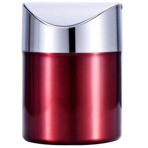 Mini poubelle table inox 2,6 L couvercle basculant rouge bureau voiture