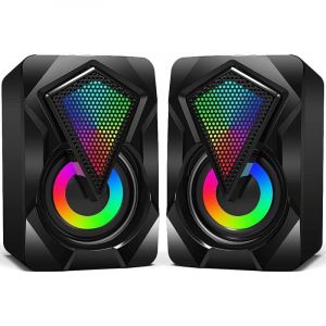 Mini enceinte PC, enceinte PC USB 2.0 RGB, avec contr&ocirc;le du volume, &eacute;clairage LED, prise jack 3,5 mm pour smartphone, tablette et ordinateur de