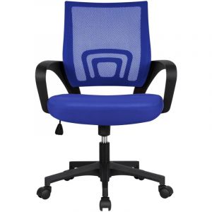 Yaheetech - Chaise de Bureau Ergonomique &agrave; Hauteur R&eacute;glable Fauteuil de Bureau Inclinable Si&egrave;ge et Base Plus Larges avec roulettes Pivotantes Bleu
