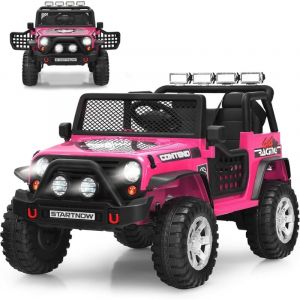 Costway &ndash; Voiture &eacute;lectrique enfant 12V avec t&eacute;l&eacute;commande 2,4G &ndash; 2 places &ndash; D&eacute;marrage lent &ndash; Lumi&egrave;res LED &ndash; Musique &ndash; Charge 50kg &ndash; Rose