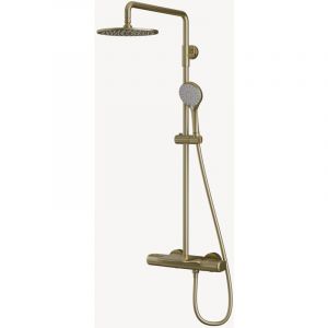 Colonne bain douche cascade dor&eacute; bross&eacute; avec mitigeur thermostatique - Grosa