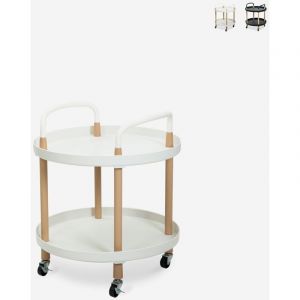 Desserte design nordique scandinave circulaire avec roues Biky - Blanc