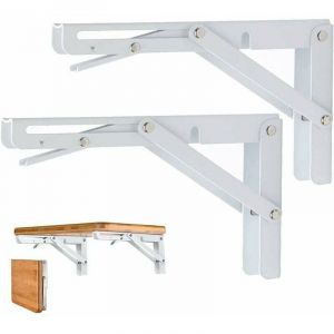 Console pour &eacute;tag&egrave;re Lot de 2 Equerre Etagere 250mm, Support Console Pliable, Acier Inoxydable Equerre Rabattable Murale, 50KG/110lbs Porteur Blanc