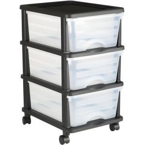 Mophorn Chariot de rangement &agrave; 3 tiroirs en plastique, tour mobile sur roulettes, organiseur &agrave; 3 niveaux avec bacs transparents pour fournitures de