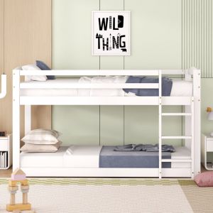 Lit superposé enfant, cadre de lit 90x200, couchette supérieure avec sommier et protection antichute, bois, blanc (sans matelas)