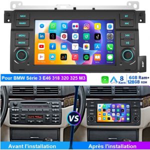 Autoradio DAB+ Android 14 avec CarPlay, DSP, navigation GPS, 6+128 Go pour BMW S&eacute;rie 3 E46 (318, 320, 325, M3) - 6+128G DAB+