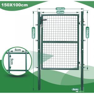 Wolketon Portail de jardin Portillon de Jardin Grillag&eacute;. en Acier Galvanis&eacute;. Cl&ocirc;ture avec Serrure. Porte 150 x 100cm. Vert