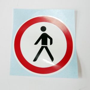 Panneau de signalisation adh&eacute;sif vinyl interdit aux pietons (&agrave; l'unit&eacute;) diam&egrave;tre 80mm derancourt