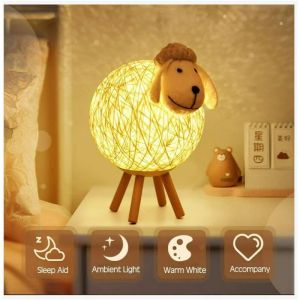 Choyclit - Veilleuse led, Mouton Lampe de Chevet en Rotin, Veilleuse Enfant Projecteur, Lampe Nuit led pour Chambre, Chambre Bébé, Salon, Cadeau,