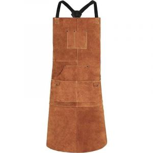 Largeight - jamais UTILISÉ]Tablier de Soudure, Tablier de Travail en Cuir de Vachette avec 6 Poches, 24'x 36' Tablier de Cuisine Multifonctionnel,