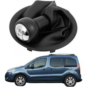 Applicable Pommeau De Levier De Vitesse Soufflet pour Citroen Berlingo Multispace 2008-2018, 5 Vitesses Voiture Couvercle Anti-Poussi&egrave;Re en Cuir Noir