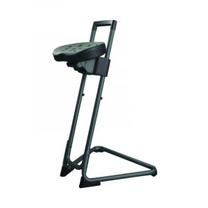 STIER Assis-debout avec châssis en acier, hauteur d'assise 600-850 mm, assise en PU, noir, forme ergonomique, réglage en hauteur, chaise d'atelier