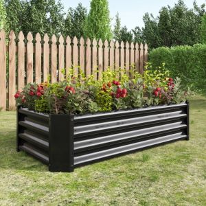 Carr&eacute; potager acier-r&eacute;sistant-stable-anti-rouille-longue dur&eacute;e-sans fond-parfait l&eacute;gumes/fleurs-anthracite-120x60x30(cm)