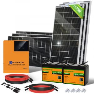 Eco-worthy - Kit de panneaux solaires 1170W 24V avec onduleur solaire hybride 3000W 24V et batterie lithium 100 Ah 12 v pour abri de jardin, maison,