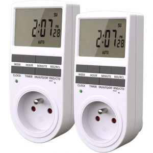 Prise Programmable Digitale avec Compte à rebours Minuterie Numérique Journalier/Hebdomadaire Programmateur Prise Electrique avec Ecran LCD et Mode