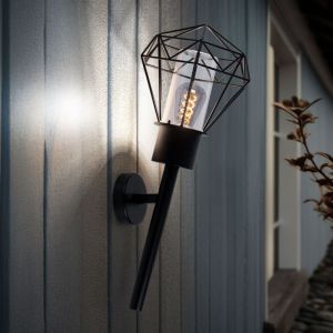 Applique murale d'ext&eacute;rieur IP44, lampe torche de jardin, applique murale vintage noire, aspect grille diamant, m&eacute;tal en acier inoxydable, douille