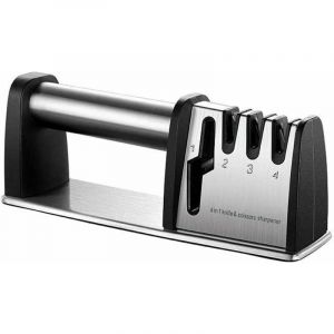 Aiguiseur Couteaux Professionnel, Eguiseur Couteau, 4-en-1 Aiguiseur de Cuisine Diamant Acier au tungstène, Affûteurs Manuels Knife Sharpener avec