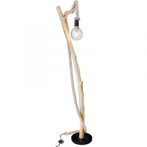 Nowa - Lampadaire en bois Lampe de salon brune Lampadaire chambre à coucher, corde de chanvre, 1x E27, LxH 25x 150 cm
