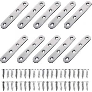 Equerre Plate Fixation Inox,10 Pi&egrave;ces Pattes D'assemblage Perfor&eacute;e Plates Metal, Supports de Fixation Droits Plats(77x16mm)