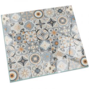 Plaque de protection de sol en verre tremp&eacute; pour chemin&eacute;e et po&ecirc;le &agrave; bois pare-feu contre les &eacute;tincelles Motifs mosa&iuml;ques sur carreaux Carr&eacute;e 50x50 cm