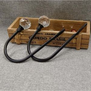 Lot de 2 noir Embrasses de rideaux, crochets embrasse avec boule de cristal pour draperie, m&eacute;tal dor&eacute;, support de rideau d&eacute;coratif pour la maison,
