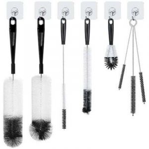 8 Brosses de Nettoyage &ndash; Goupillon Bouteille, Brosse Biberon, &Eacute;couvillon, Brosse Bouteille et Verres avec Crochets de Suspension