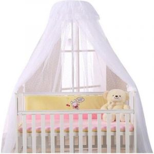 (Blanc)Grand Ciel de Lit avec Support Moustiquaire pour lit B&eacute;b&eacute;, Protecteur Lit Contre Insectes Araign&eacute;es Moustiques avec Poteau Blanc
