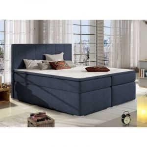 Lit boxspring 160x200 avec coffre de rangement en tissu bleu