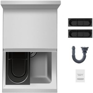 Mophorn - Bac à glaçons commercial, glacière sous bar 28 l, 30,5 x 48,3 x 94 cm, acier inoxydable, couvercle coulissant, porte-bouteilles, pieds