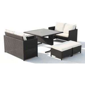 Concept-usine - Salon de jardin encastrable 8 places en r&eacute;sine noir/blanc noum&eacute;a
