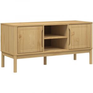 Helloshop26 - Meuble tv multim&eacute;dia &eacute;tag&egrave;re t&eacute;l&eacute;vision buffet t&eacute;l&eacute;viseur salle &agrave; manger salon chambre floro cire 114 x 43 x 55 cm bois massif de pin