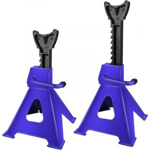 Chandelles &agrave; Cr&eacute;maill&egrave;re, 2 pi&egrave;ces Chandelles Voiture - Capacit&eacute; de Charge de 3 Tonnes - avec Pieds Larges et Goupilles S&eacute;curit&eacute; - Hauteur Mini: