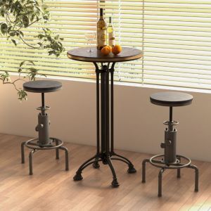 Design In - Tabouret Bar Style Industriel Vintage R&eacute;glable 60-75cm Repose-pied Si&egrave;ge Rond 360&deg; Charge Max 150 kg Noir CW52612