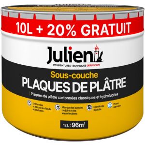 Julien - Sous-Couche Pour Plaques De Pl&acirc;tre Cartonn&eacute;es - aspect Mat Blanc 12L