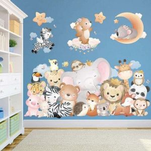 Stickers Muraux Enfants Autocollant Mural Bebe Garcon Fille Chambre Décoration Animaux Éléphant Lion Tigre Girafe Koala Zèbre Stickers Muraux Chambre