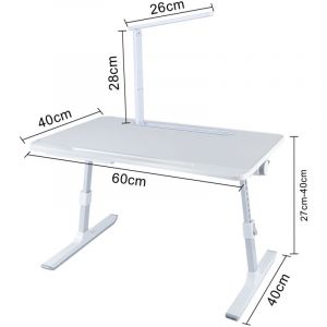 Dazhom - Table pour Ordinateur Portable Pliante avec Lampe r&eacute;glable en hauteur Blanc