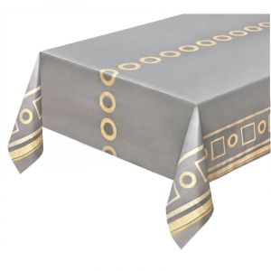 Emmevi Mv S.p.a. - Nappe de Cuisine AntiTaches Métallisé Table Maison Décoré Clé Grecque Dorée - 140x260 Cm
