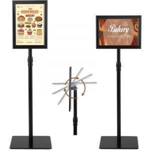 COSTWAY Porte Affiche sur Pied A4 Lot de 2, Pr&eacute;sentoir sur Pied 360 &deg;, Hauteur R&eacute;glable 73,5-118 cm, Cadre en Alliage d'Alu, Tube en Acier INOX,