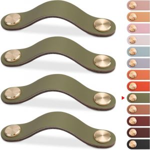 Parkside - Poignée Meuble Cuir, Bouton Porte Placard Poignee Cuir Bouton de Tiroir, Poignee de Meuble Vintage pour Armoires, Commode(Vert,128mm)