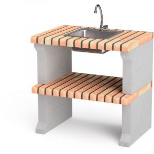 Movelar - Tréteau latéral avec évier et robinet Alcoa Plus xl pour Barbecue en Béton Préfabriqué (Gris, orange - 86,5 x 58 x 58 cm) - Usage Extérieur