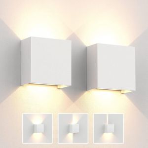 2 Pack Applique Murale Interieur 6W 10&times;10&times;5cm Angle de Faisceau R&eacute;glable LED Applique Int&eacute;rieur D&eacute;corative Lumi&egrave;re Blanc Chaud 3000K IP65 Etanche