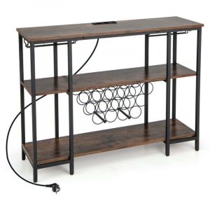 Casier a vin industriel avec support en verre etageres et prises pour 15 bouteilles de vin armoire a vin marron